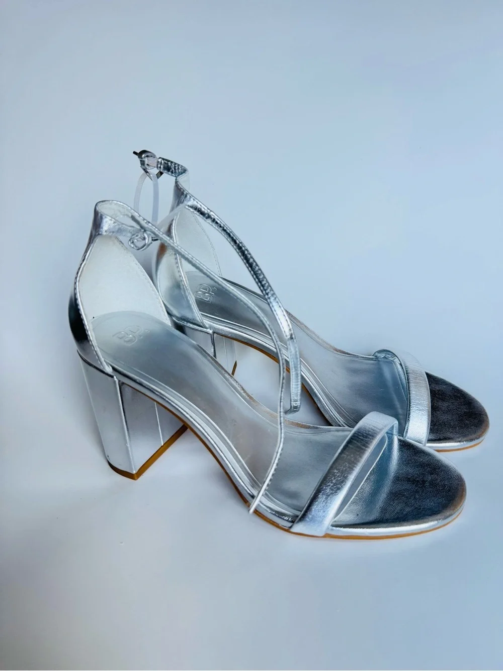 bp Silver Metallic Block Heel Ankle-Strap Sandals